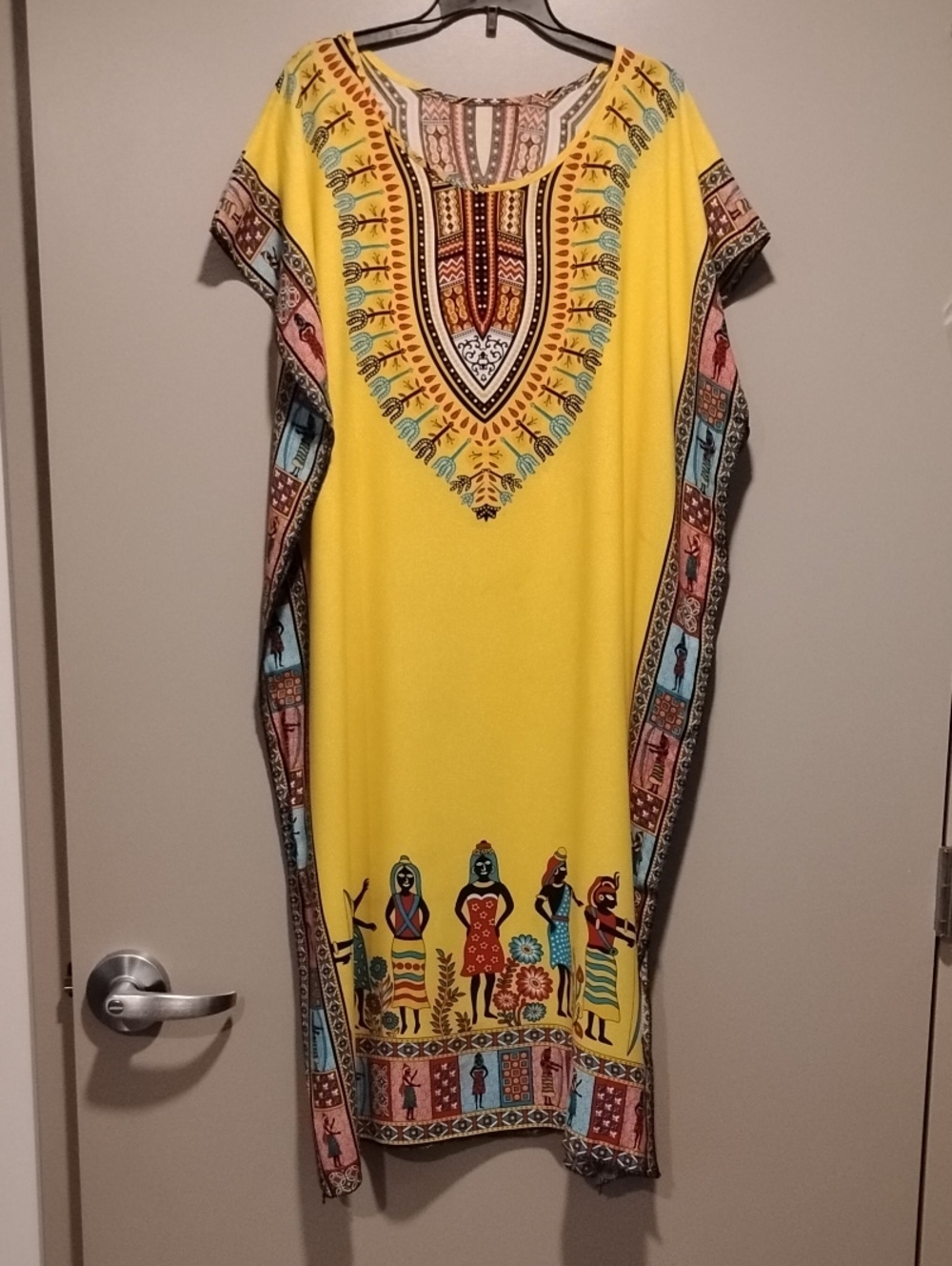 Yellow African Print Kaftan Dress - Vibrant Ethnic Pattern